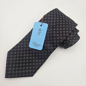 Battisti Napoli Black Geometric Italian Silk Tie With Pocket NWT